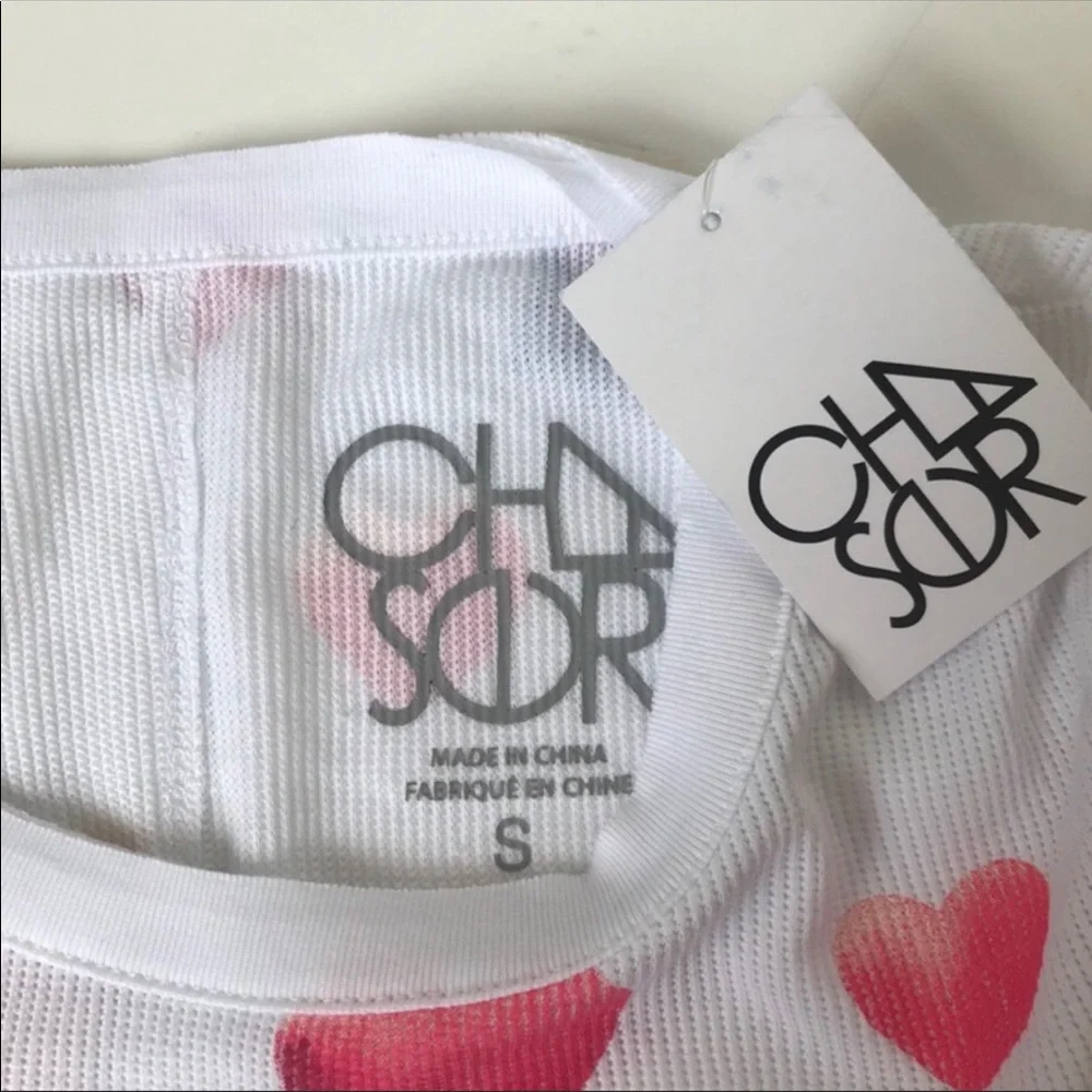 NWT Chaser White with Pink Ombré Hearts Thermal Knit Crew Neck Long Sleeve Shirt - Picture 11 of 15